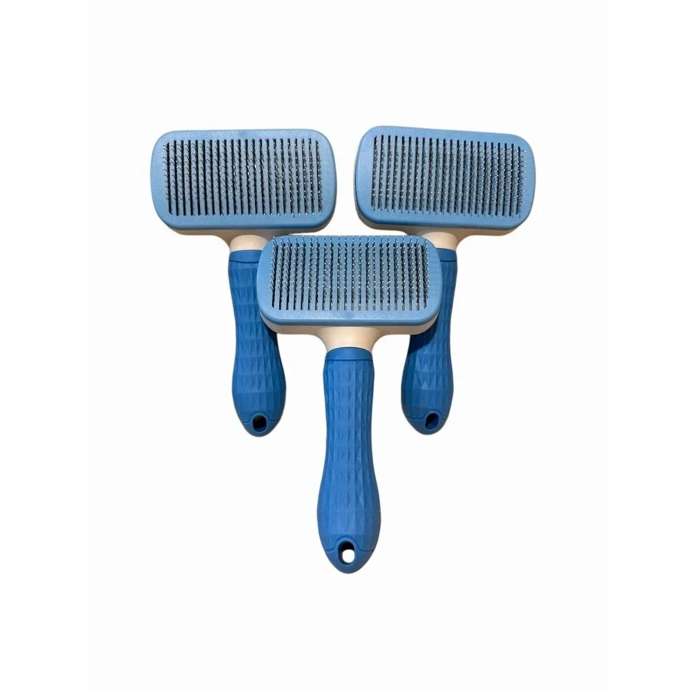 3-Pack Self-Cleaning Slicker Brush for Dogs & Cats Blue/White Grooming